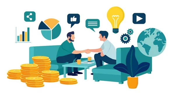 Concept Partenariat Financement Projets Créatifs Une Poignée Main Deux Hommes — Image vectorielle