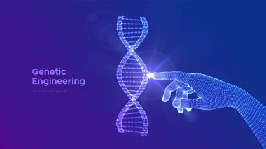 Elle dokunulan DNA dizisi molekülleri yapı örgüsü. Tel çerçeve DNA kodu düzenlenebilir şablon. Genetik mühendisliği. Tıbbi araştırma. Bilim ve Teknoloji konsepti. Vektör illüstrasyonu