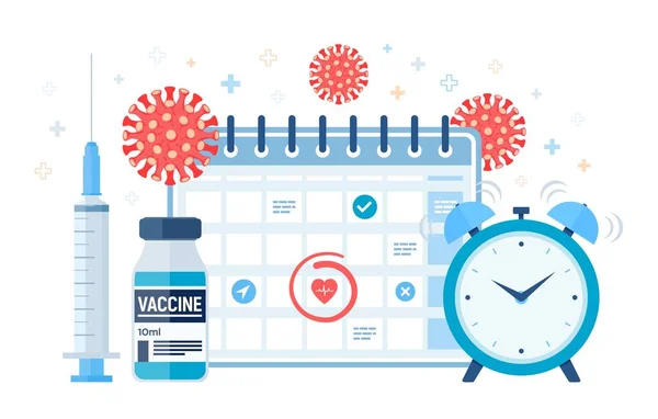 Время Вакцинировать Концепцию Кампания Иммунизации Вакцина Шприц Календарем Вакцины Вирусом — стоковый вектор