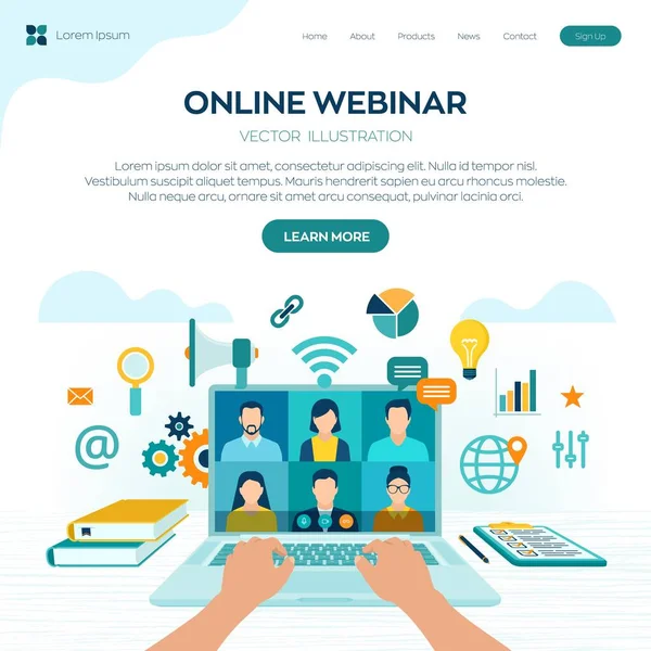 Giyin. İnternet konferansı. Web tabanlı seminer. Mesafe öğrenme. E-öğrenme işi konsepti. Video dersleri ve kurslar. Çevrimiçi iş görüşmesi formu. Vektör illüstrasyonu