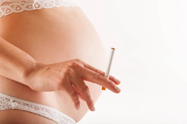 Beautiful Young Woman Smoking Cigarette Isolated White Background — Stock Photo, Image