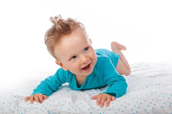 Beau Bébé Garçon Avec Hétérochromie Iridum Isolé Sur Fond Blanc — Photo