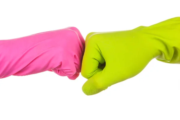 Well Done Cleaning Job Two Hands Colorful Cleaning Latex Gloves — Stock Photo, Image