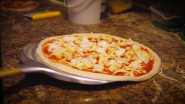 Dávat Syrové Pizza Tradiční Trouba — Stock video