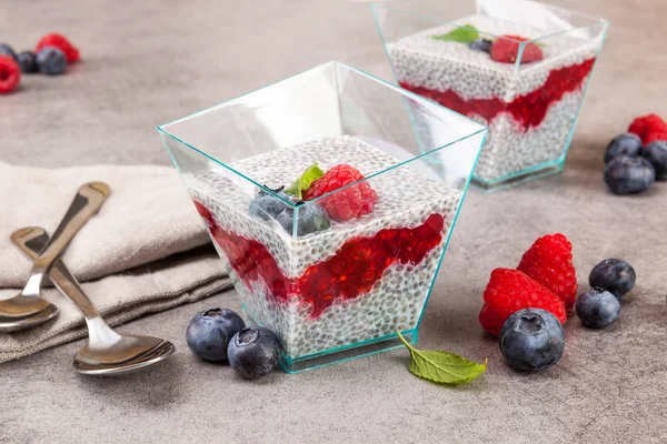 Pouding Aux Graines Chia Avec Des Baies Fraîches Petit Déjeuner — Photo