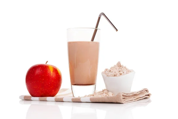 Batido Proteína Saludable Con Polvo Taza Aislada Sobre Fondo Blanco — Foto de Stock