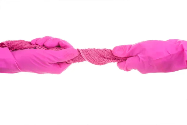 Squeezing Cloth Cleaning Gloves Isolated White Background — Stock Photo, Image