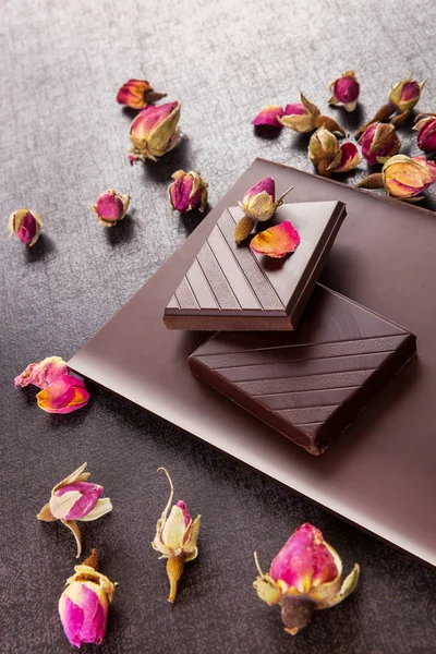 Tavoletta Cioccolato Con Rose Concetto San Valentino — Foto Stock