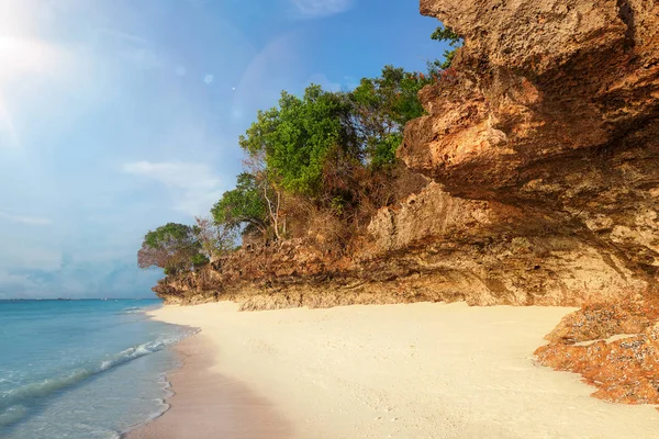 Luxury Empty Sandy Beach Cliff Zanzibar Tanzania Africa — Stock Photo, Image