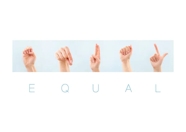 Equal word in american sign language for deaf mute people. Nonverbal message.
