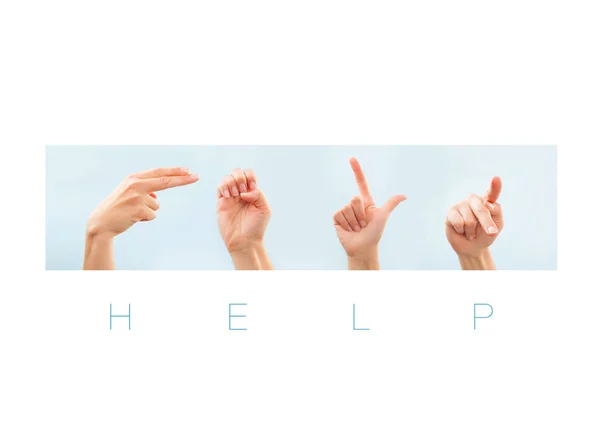 Help word in american sign language for deaf mute people. Nonverbal message.