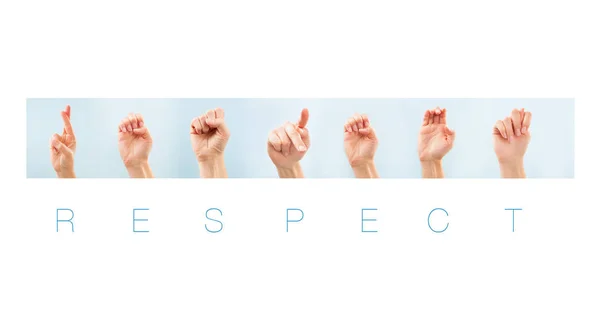 Respect word in american sign language for deaf mute people. Nonverbal message.