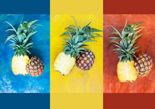 Creative Ananas Układ Góry Minimalne Pojęcie Owoce Tropikalne Jedzenie — Zdjęcie stockowe