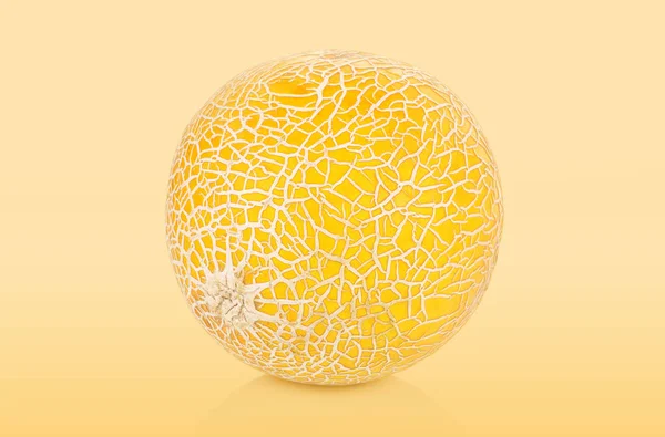 Delicious yellow melon isolated on yellow background. Summer fruit eating.