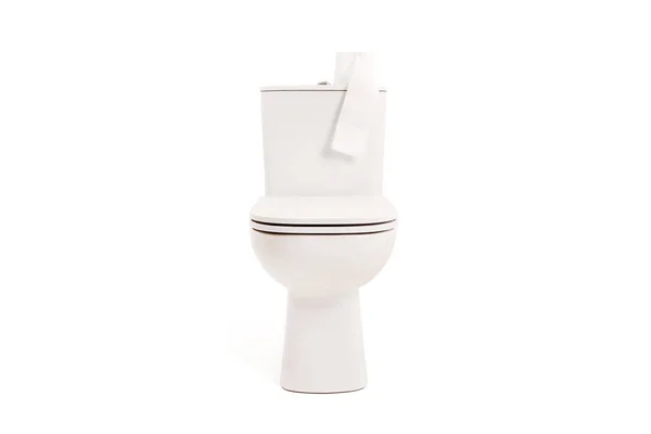 White toilet bowl with toilet paper, isolated on white. — Stock Photo, Image