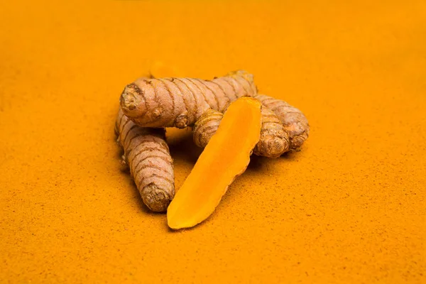 Curcuma Racine Curcuma Fond Épices Médecine Naturelle Supplément Nutritionnel — Photo