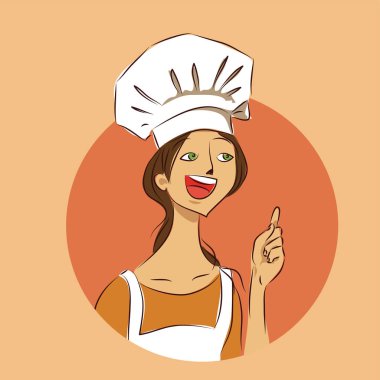 Şef. Cook kız tavsiye vektör illüstrasyon doodle