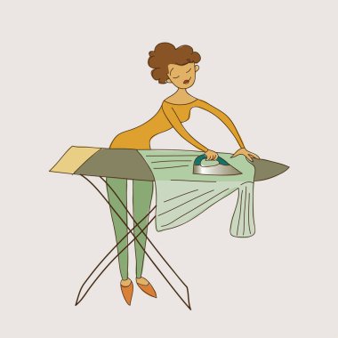 ütü ev hanımı vektör illüstrasyon izole doodle kroki