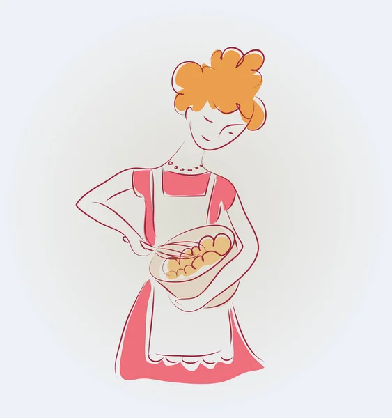Kochen Mädchen Vektor Illustration Skizze isoliert Doodle — Stockvektor