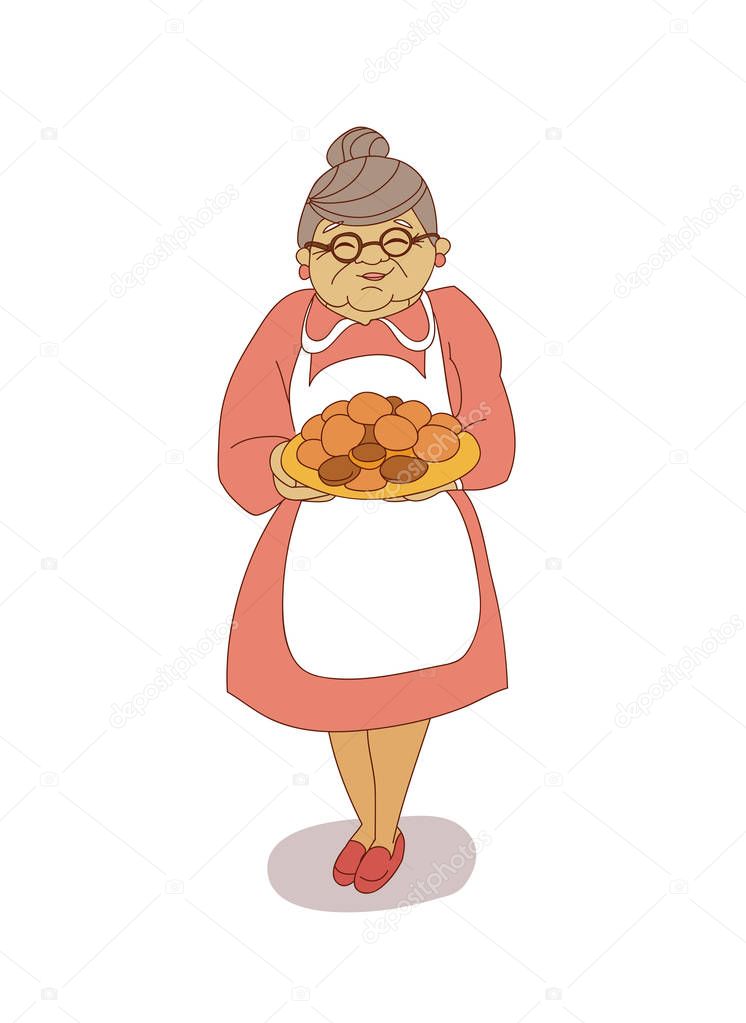 grandmother baking vector illustration isolated doodle