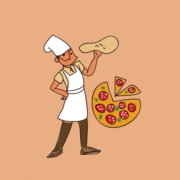 Pizza Master Vektor Illustration Skizze Illustration isoliert — Stockvektor