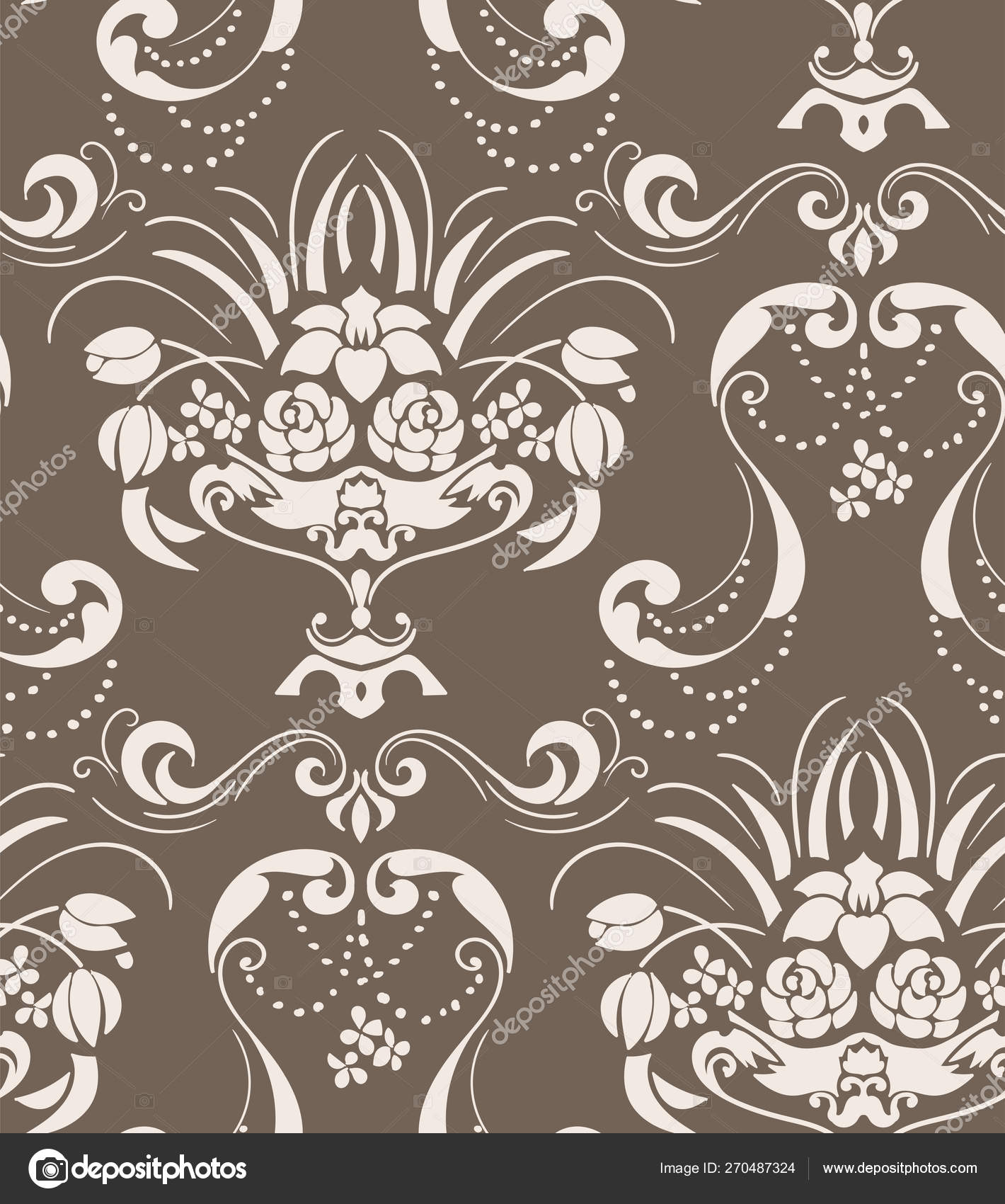 Seamless Damask Vector Vintage Pattern Flowery Vase Stock Vector