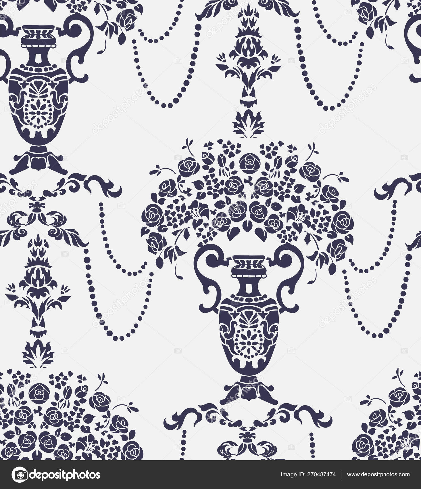 Seamless Damask Vector Vintage Pattern Flowery Vase Stock Vector
