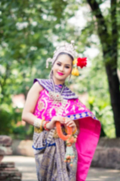 Asian woman wearing typical, traditional Thai Dress. It is liter — Stock Photo, Image