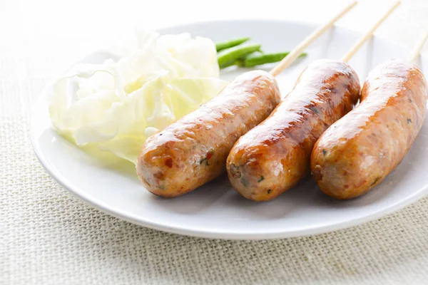 Thai Spicy Sausages, made from minced pork mixed with a variety — Stock Photo, Image