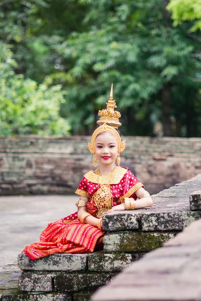 Asian woman wearing typical, traditional Thai Dress. It is liter — Stock Photo, Image