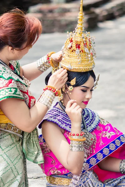 Asian woman wearing typical, traditional Thai Dress. It is liter — Stock Photo, Image