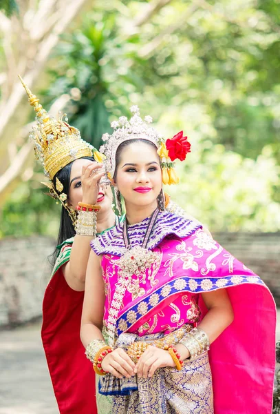 Asian woman wearing typical, traditional Thai Dress. It is liter — Stock Photo, Image