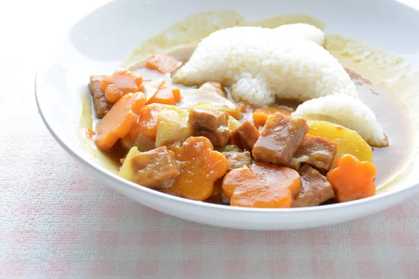 Japanisches Curry mit Delfinreis und gebratenem Huhn. (karaa — Stockfoto