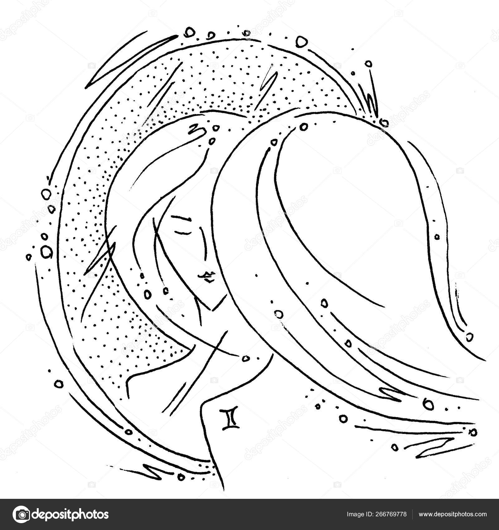 Zodiac Sign Gemini Black And White Drawing Girl At The Mirror Reflection Stock Photo Image By C Olorlova Designer