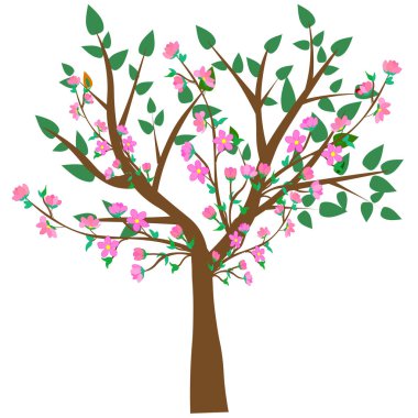 Vektör Illustration beyaz arka plana karşı soyut çiçekleme kiraz ağacı