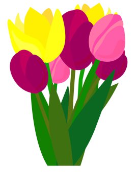 Tulip. Vektör Illustration. Bahar. Gerçekçi çiçekler. Buket