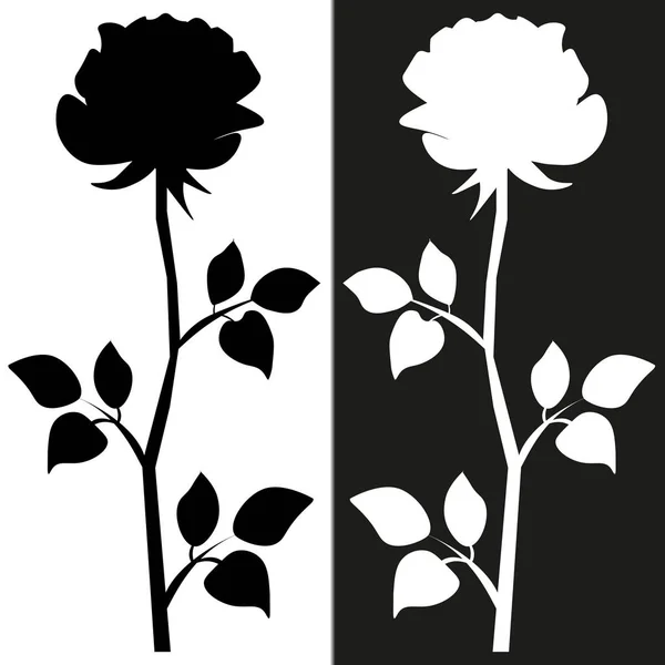 Croquis Motif Fleur Pour Design Silhouette Noire Rose Aux Feuilles — Image vectorielle