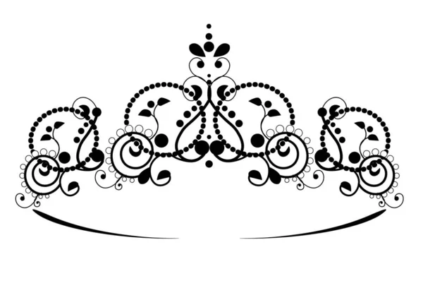 黒のイラストフェミニンな結婚式のダイアデムクラウン トランプのための王室の王冠 白い背景に分離されたオブジェクト — ストックベクタ