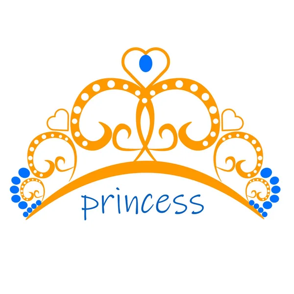女孩公主皇室王冠与心脏珠宝 — 图库矢量图片