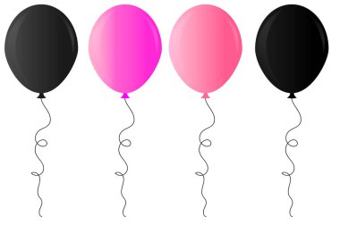 Gerçekçi parlak altın, mor, siyah ve beyaz balon vektör çizim şeffaf arka plan üzerinde. Balonlar doğum günü, şenlikli günler, partiler, düğünler için. Festival romantik dekorasyon.