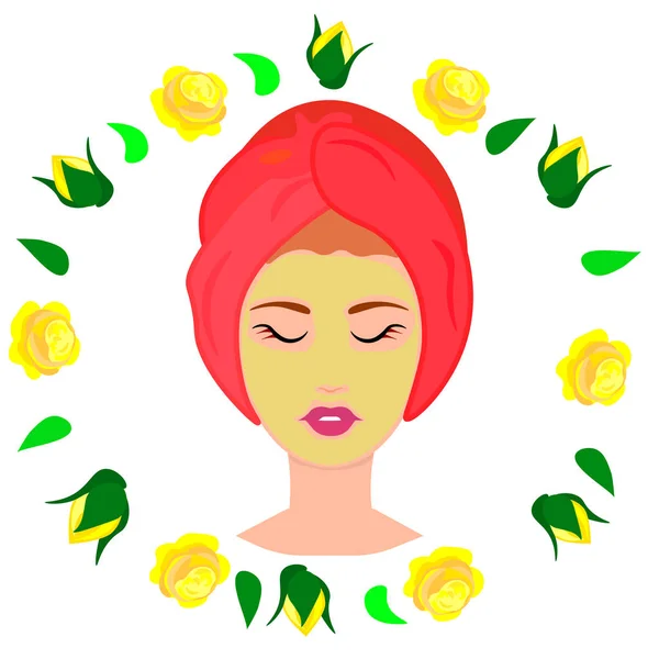 Kvinna Med Handduk Huvudet Att Vidröra Hennes Ansikte Efter Skönhet — Stock vektor