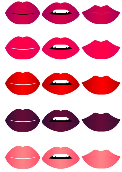 Vector Lips Set Set Red Female Lips Smile — Stock Vector