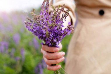 Kadın el Purple Wildflower buket çeker