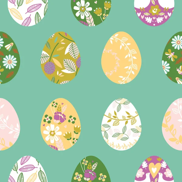 Patrón Verde Sin Costuras Con Huevos Pascua Feliz Pascua — Vector de stock
