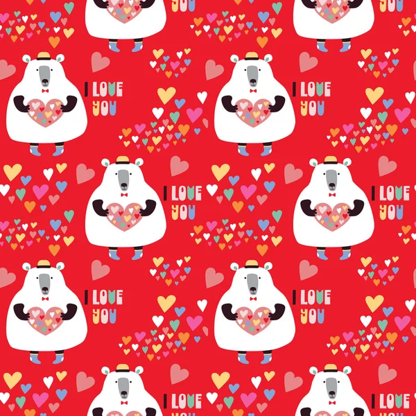 Modèle Sans Couture Ours Cœur Carte Voeux Pour Saint Valentin — Image vectorielle