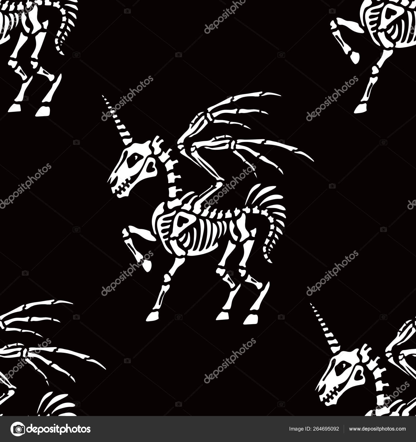 Seamless Pattern Skeleton Pegasus Horn Unicorn Wings Great Printing Shirts  Stock Vector by ©olgasoi007 264695092