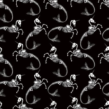 Denizkızı kuyruğu olan tek boynuzlu at iskeleti, 