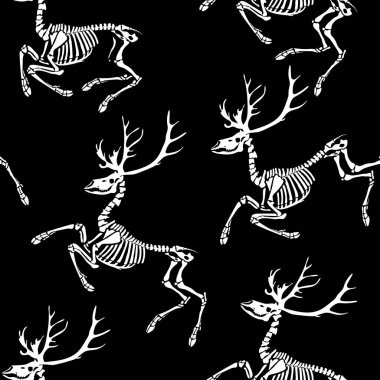 Seamless pattern. Skeleton of a deer. Great for printing on T-shirts, for tattoos and more. Ideal for decoration of Halloween.