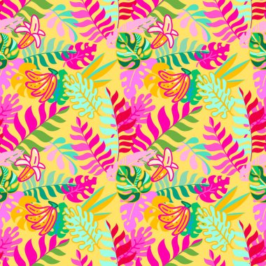 Kusursuz desen. Tropik bir orman. Monstera yaprakları ve muz.