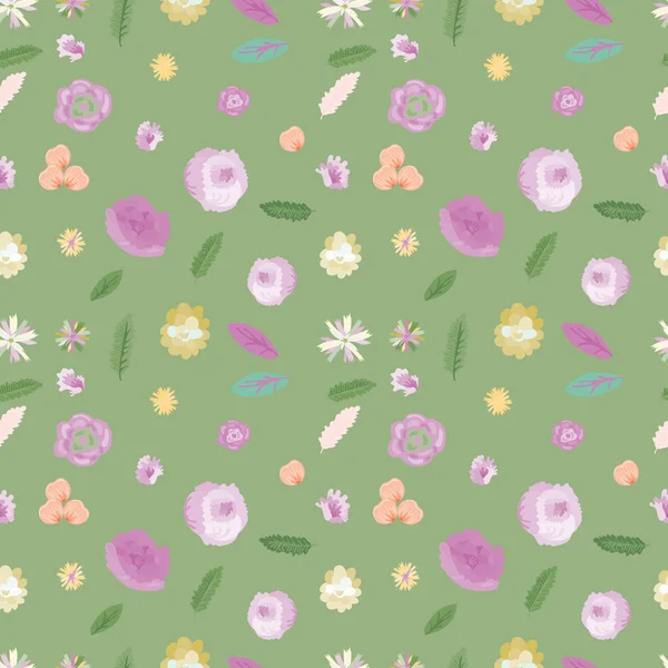 Printemps Motif Floral Sans Couture Fleurs Feuilles Idéal Pour Cartes — Image vectorielle